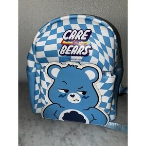 Care Bears Blue grumpy bear mini backpack miniso Checkered Faux Leather
